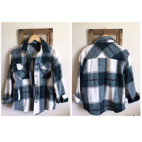 NWOT Cream & Sage Plaid Shacket - Picture 5 of 8